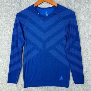 Odlo Base Layer Mens M Blue Natural Kinship Warm Performance Merino Wool Blend